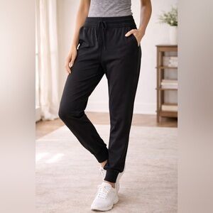 Athleta Black Jogger Pants Size Medium Drawstring Ribbed Cuffs